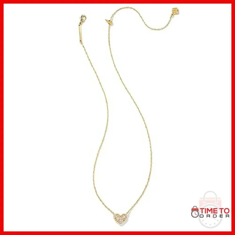 Gold Plated Heart Pendant Necklace with Crystal Pave 19